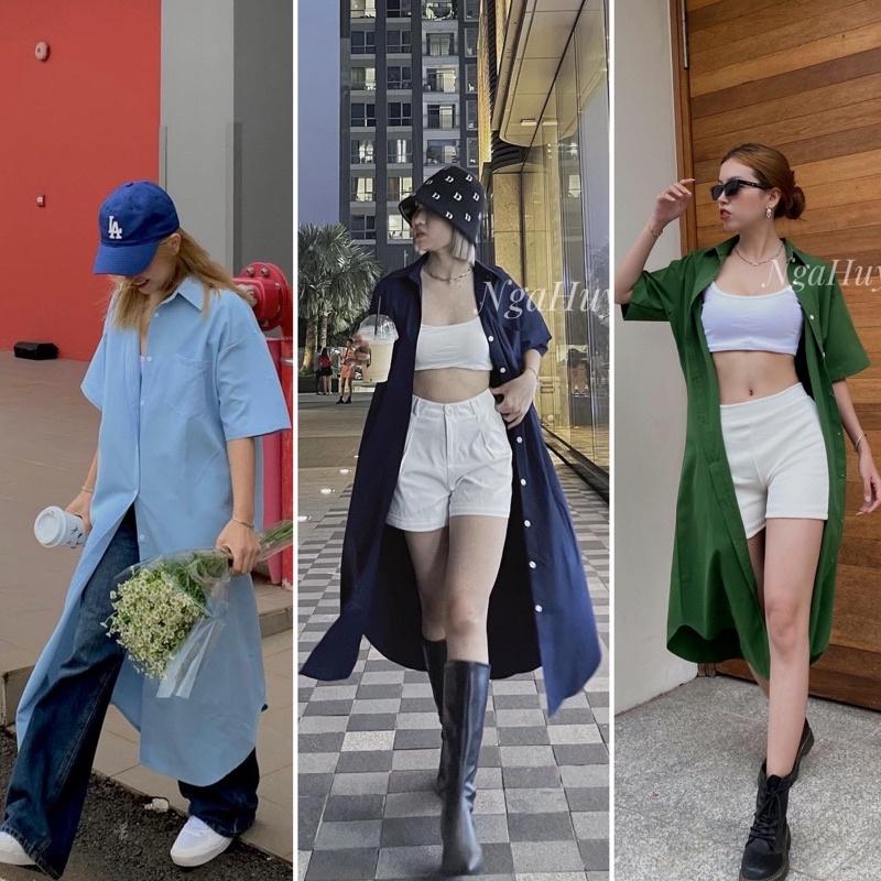 Sơ Mi VÁY dáng dày form rộng ngắn tay style Hàn chất dày
