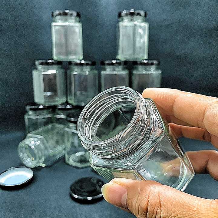 Lọ thủy tinh nhỏ 100ML mẫu lục giác nắp thiếc đen – Hũ chưng yến - Đựng mật ong, yến chưng, dầu dừa, thức uống, sữa chua, thực phẩm, hủ gia vị