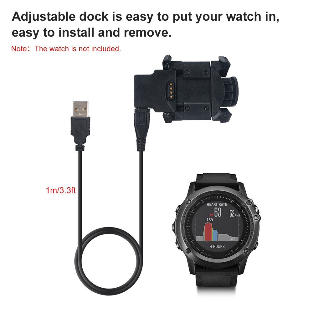 Đế sạc Cradle cho đồng hồ thông minh có cáp truyền dữ liệu Garmin Fenix ​​3 Fenix ​​3 HR Quatix 3 với giao diện USB 1 mét