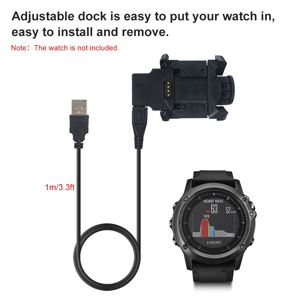Đế sạc Cradle cho đồng hồ thông minh có cáp truyền dữ liệu Garmin Fenix 3 Fenix 3 HR Quatix 3 với giao diện USB 1 mét