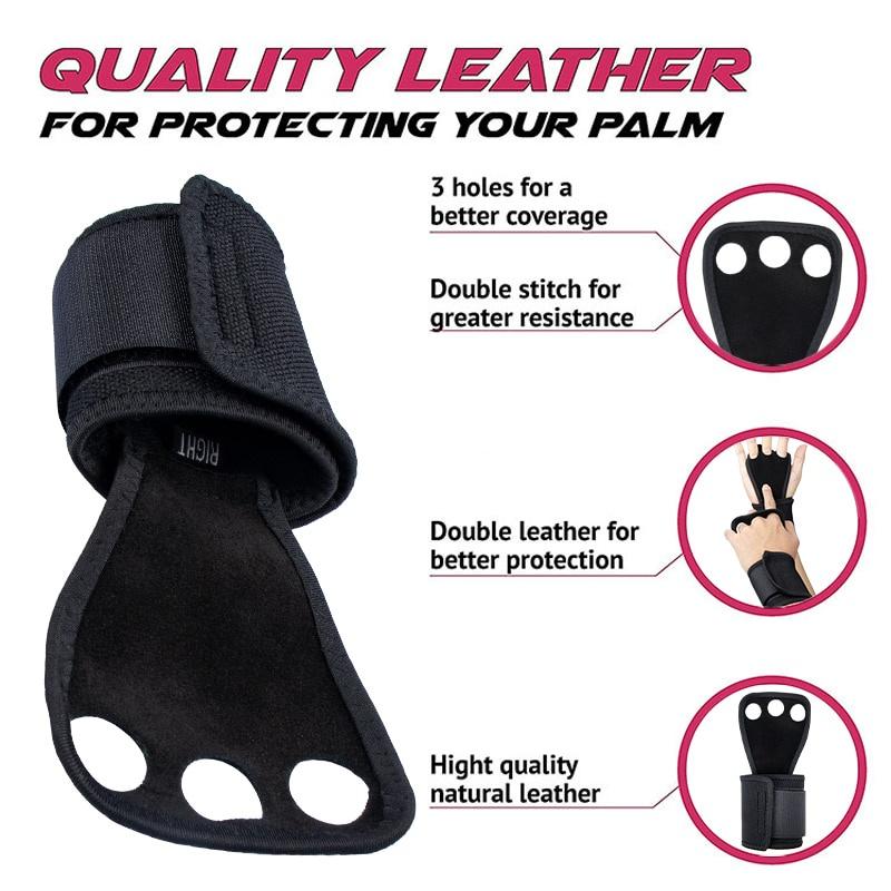 Gym Weightlifting Gloves 3 Holes Cowhide Leather Hand Grips Artistic Gymnastics Crossfit Grip Pull-ups Prevent Hand Blisters Rip