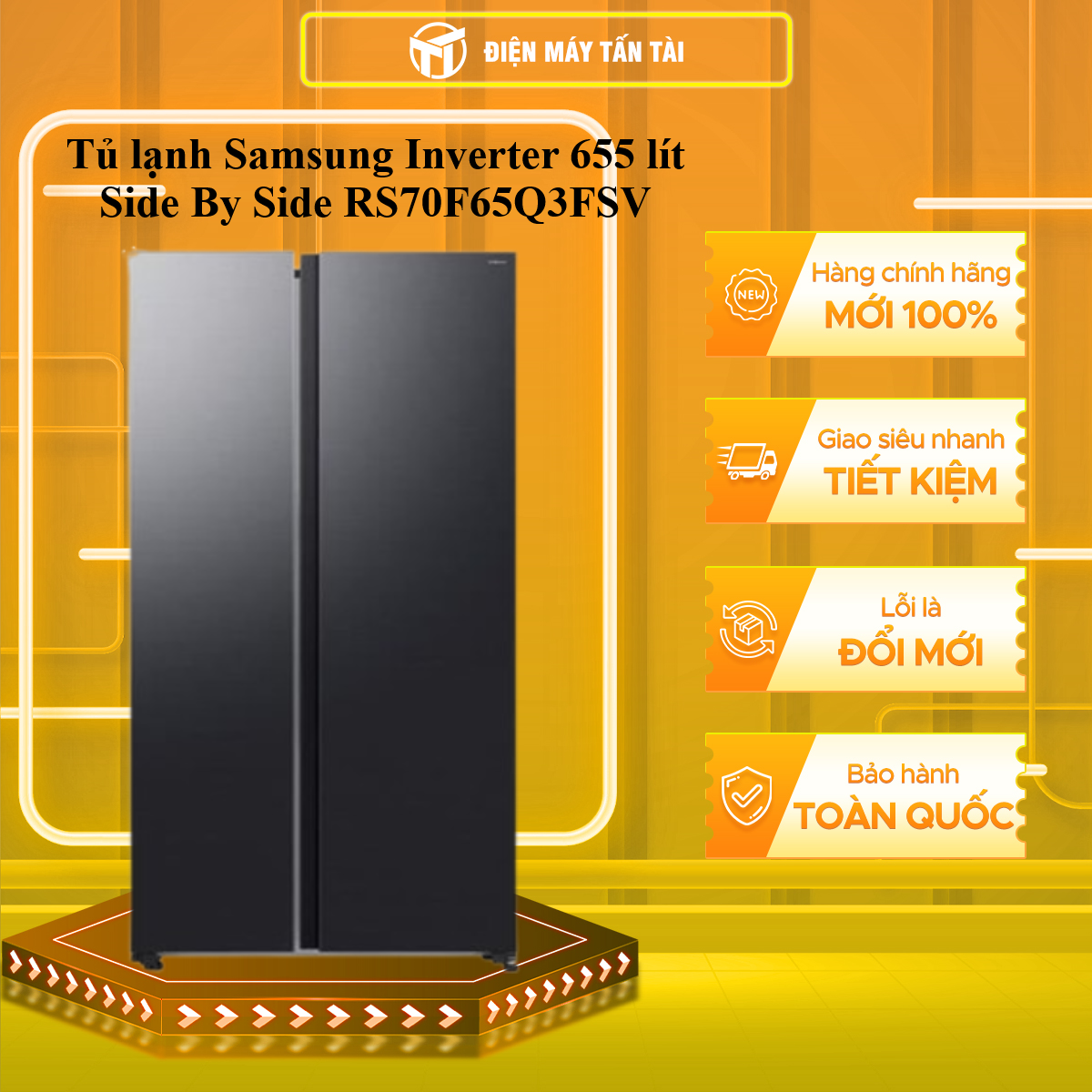 Tủ lạnh Samsung Inverter 655 lít Side By Side RS70F65Q3FSV - HÀNG CHÍNH HÃNG - CHỈ GIAO HCM