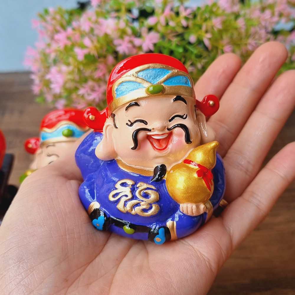 Bộ Ngũ Phúc Lâm Môn 7cm tròn đầy kèm đế Tài Lộc Phát - tặng kèm túi 50 xu vàng mini may mắn