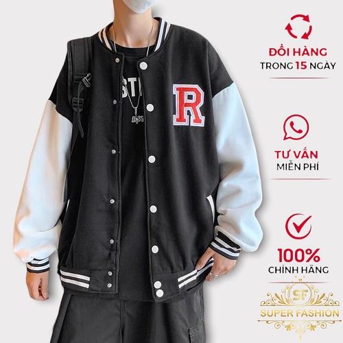 Áo Khoác Nam Fashion Chất Vải Nỉ Kiểu Bomber Cúc Bấm Thêu Nổi Chữ R Hot Trend