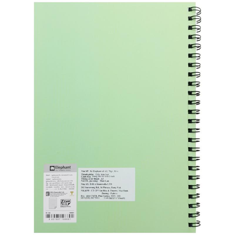 Sổ Lò Xo A5 Kẻ Ngang 100 Trang 70gsm - Elephant WP-106 - Màu Xanh Lá