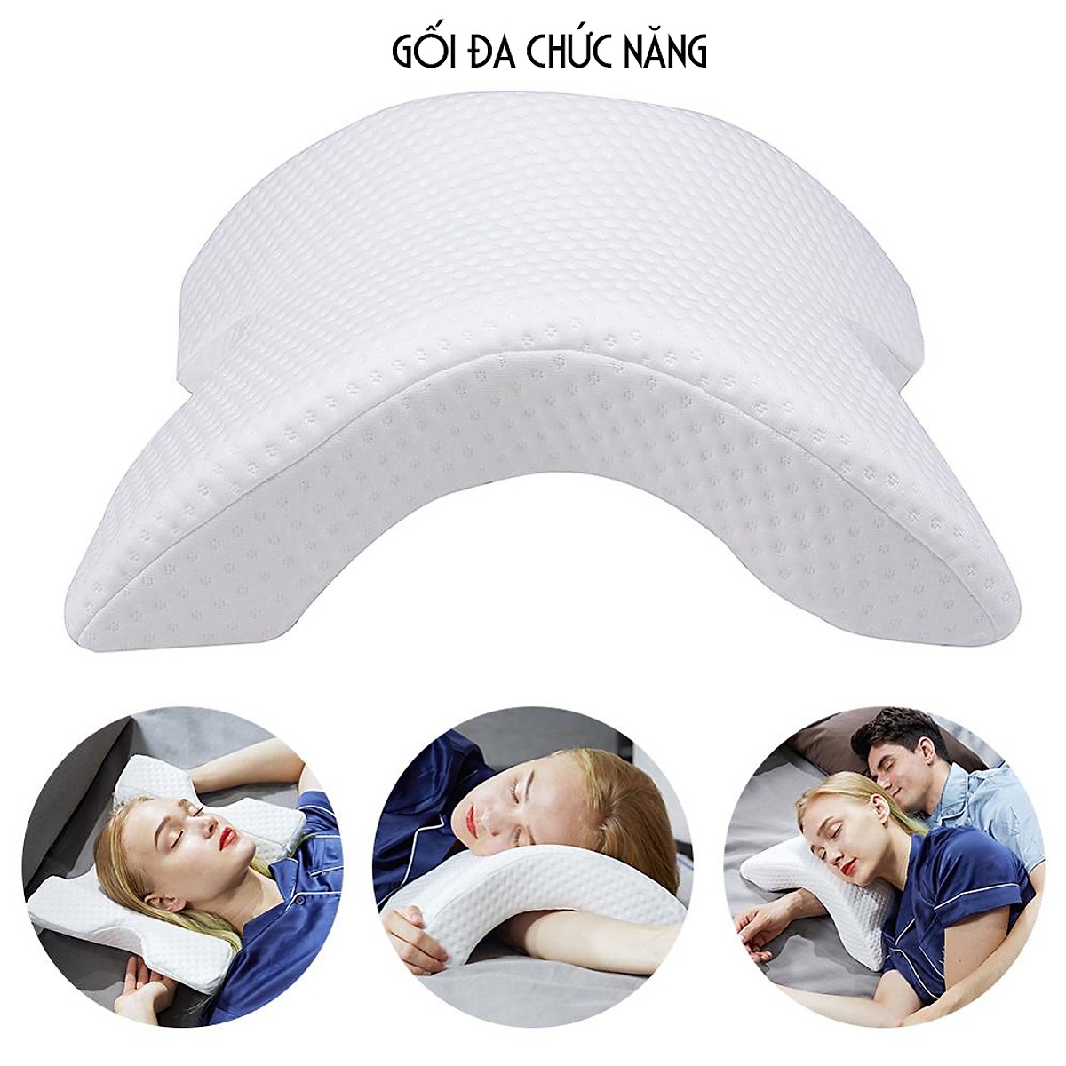 Gối ngủ cao cấp Văn phòng dạng cong, có chỗ luồn tay chống mỏi bằng cao su non
