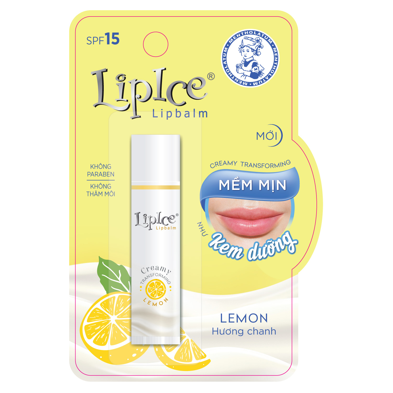 LipIce Son Dưỡng Không Màu Chuyển Kem Mịn Hương Chanh SPF15 Lipbalm Creamy Lemon 4.3g