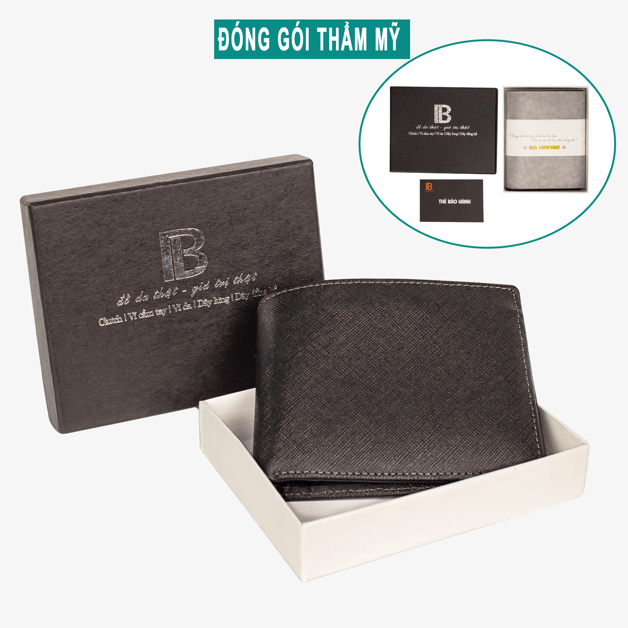 Hình ảnh Ví nam, bóp nam da bò Saffiano Bụi Leather V141 - Bảo hành 12 tháng