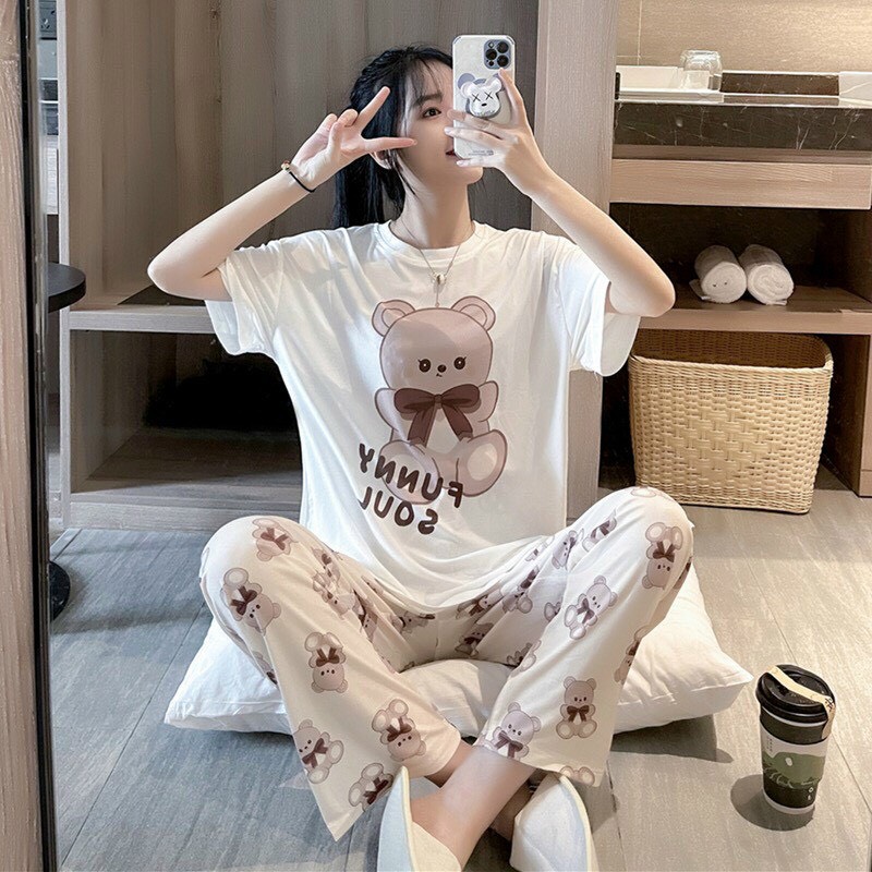 Đồ bộ thun mặc nhà - Độ bộ mặc ngủ nữ siêu cute chất thun cotton dày mịn thoáng mát thấm hút mồ hôi tốt