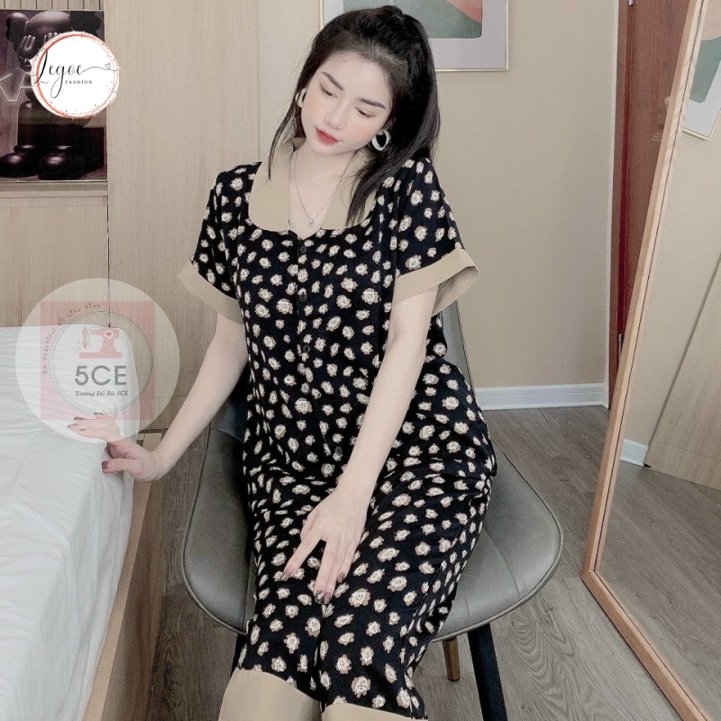 Bộ pijama nữ cổ sen cộc tay quần lửng chất liệu lụa mango cao cấp, bộ ngố ziczac xinh xẻo CN02