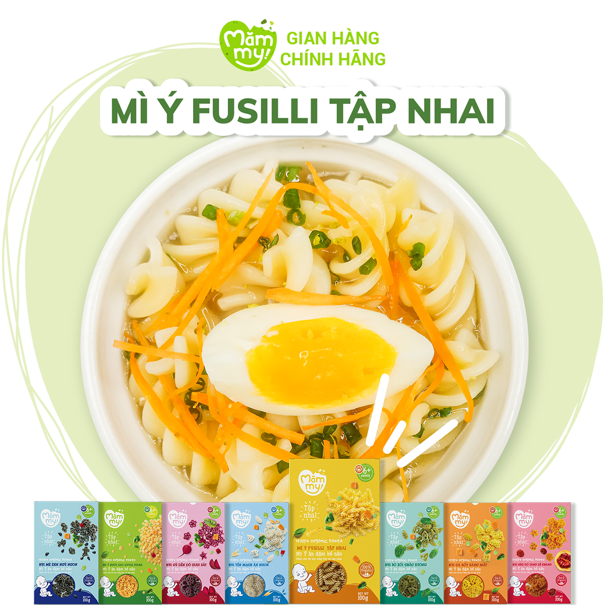 Mì ăn dặm cho bé tập nhai Fusilli hữu cơ MĂMMY hộp 100g