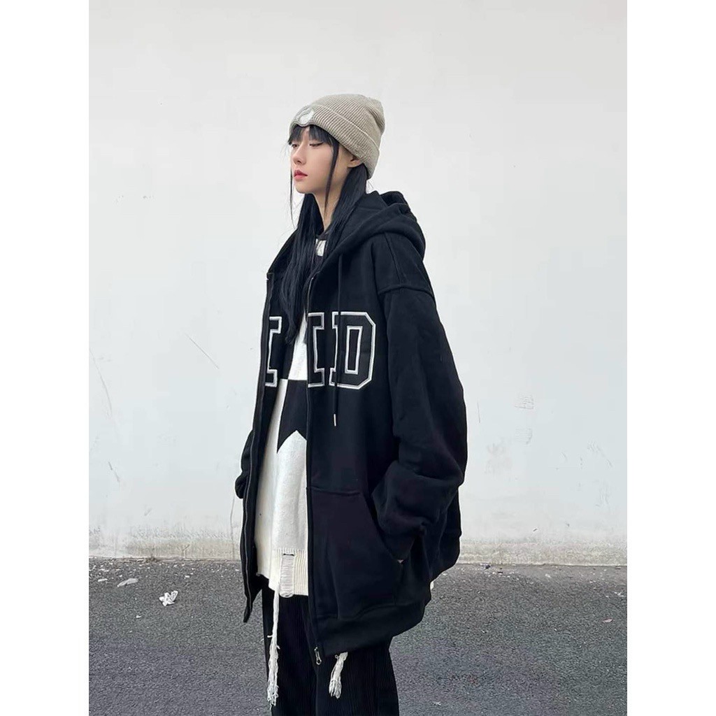 Áo khoác nỉ hot , mặc cho mùa hè, Áo Hoodie Zip Kéo Khoá Chữ KID Cao Cấp Chất Nỉ Ngoại Dày Dặn Form Rộng Tay Phồng-Unisex Nam Nữ