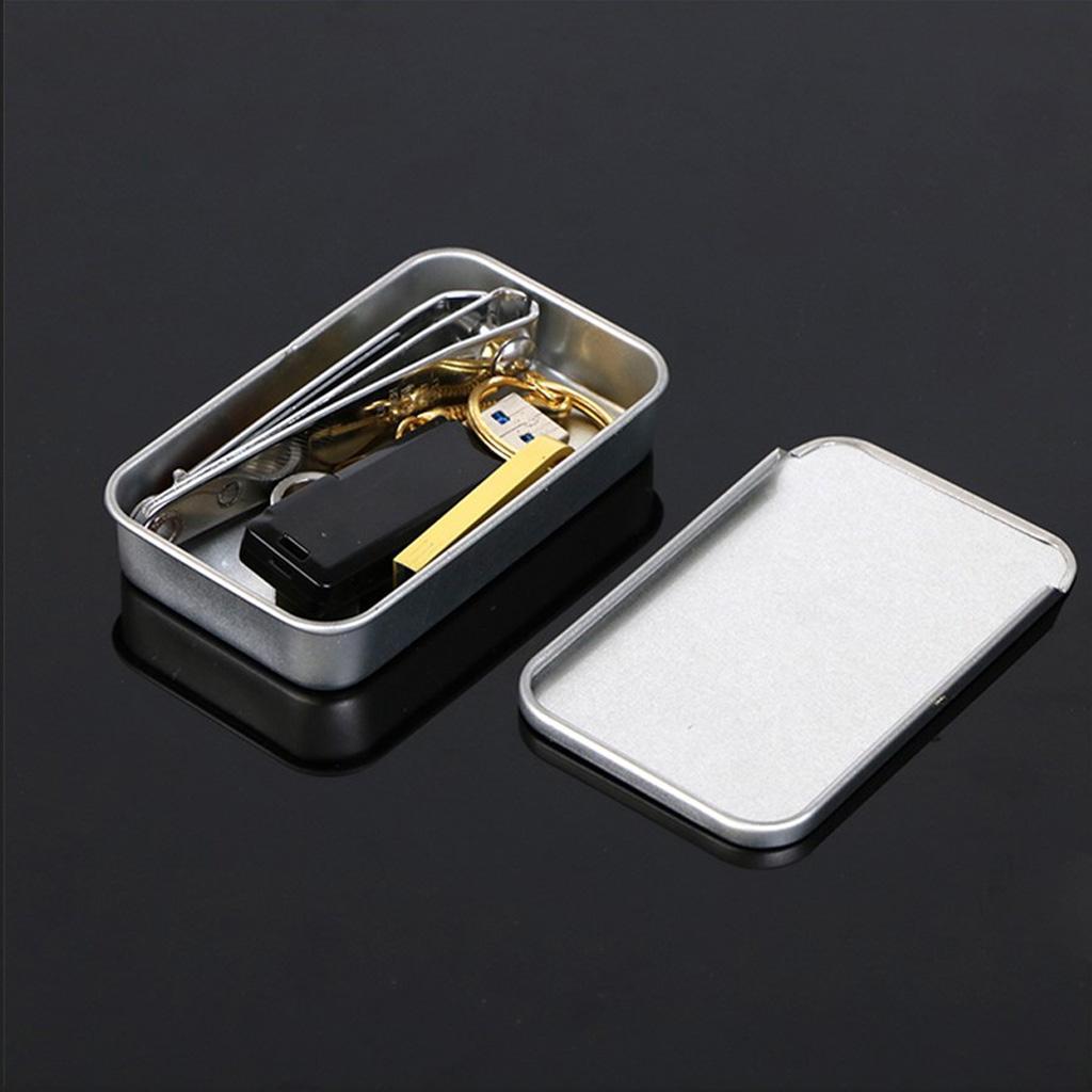 Metal Tin Rectangle Storage Slide Top Box Organizer Coin Key Container Case