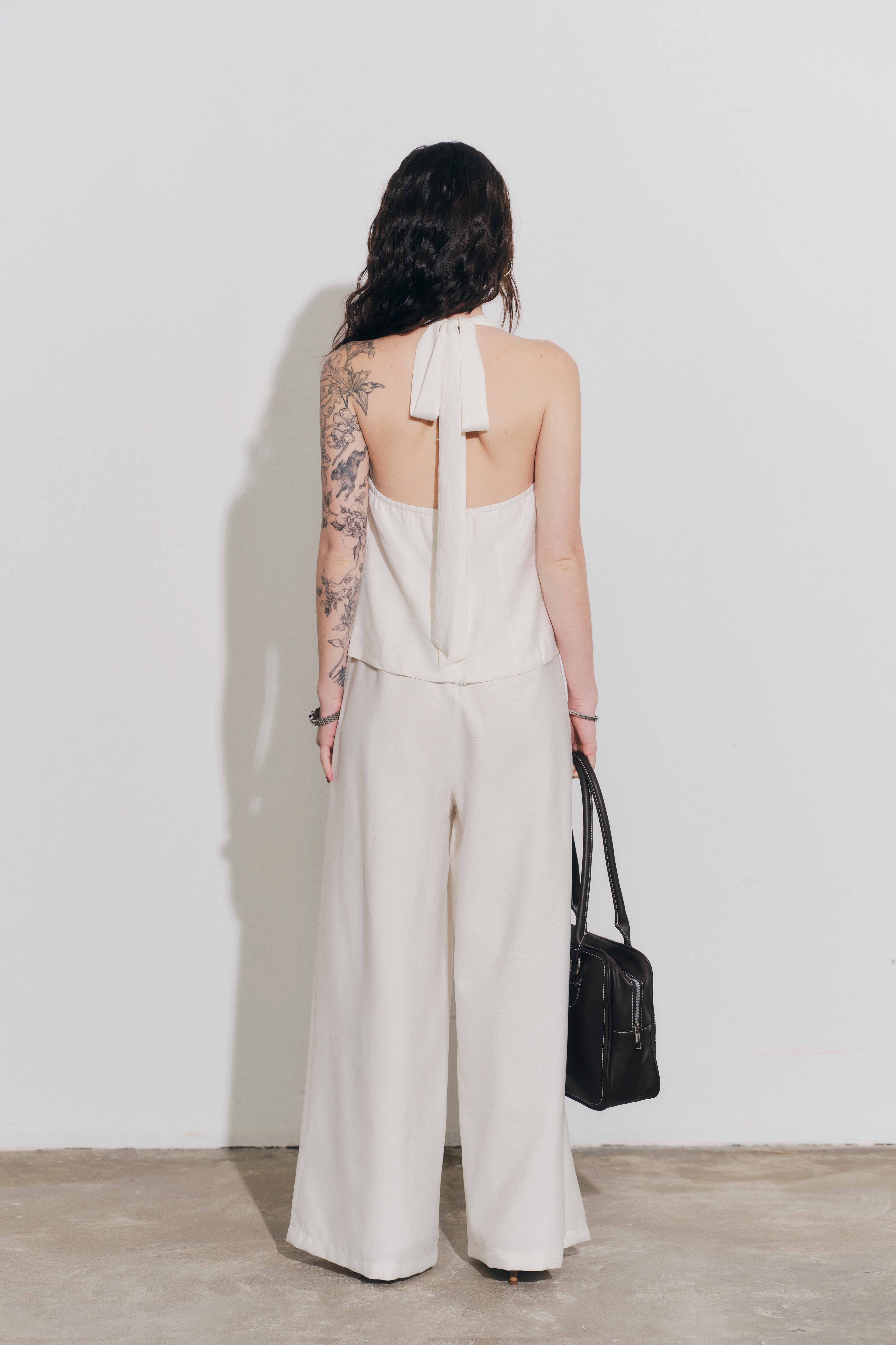 DOTTIE - Quần tây ống rộng lưng cao - Be nhạt - Q0408