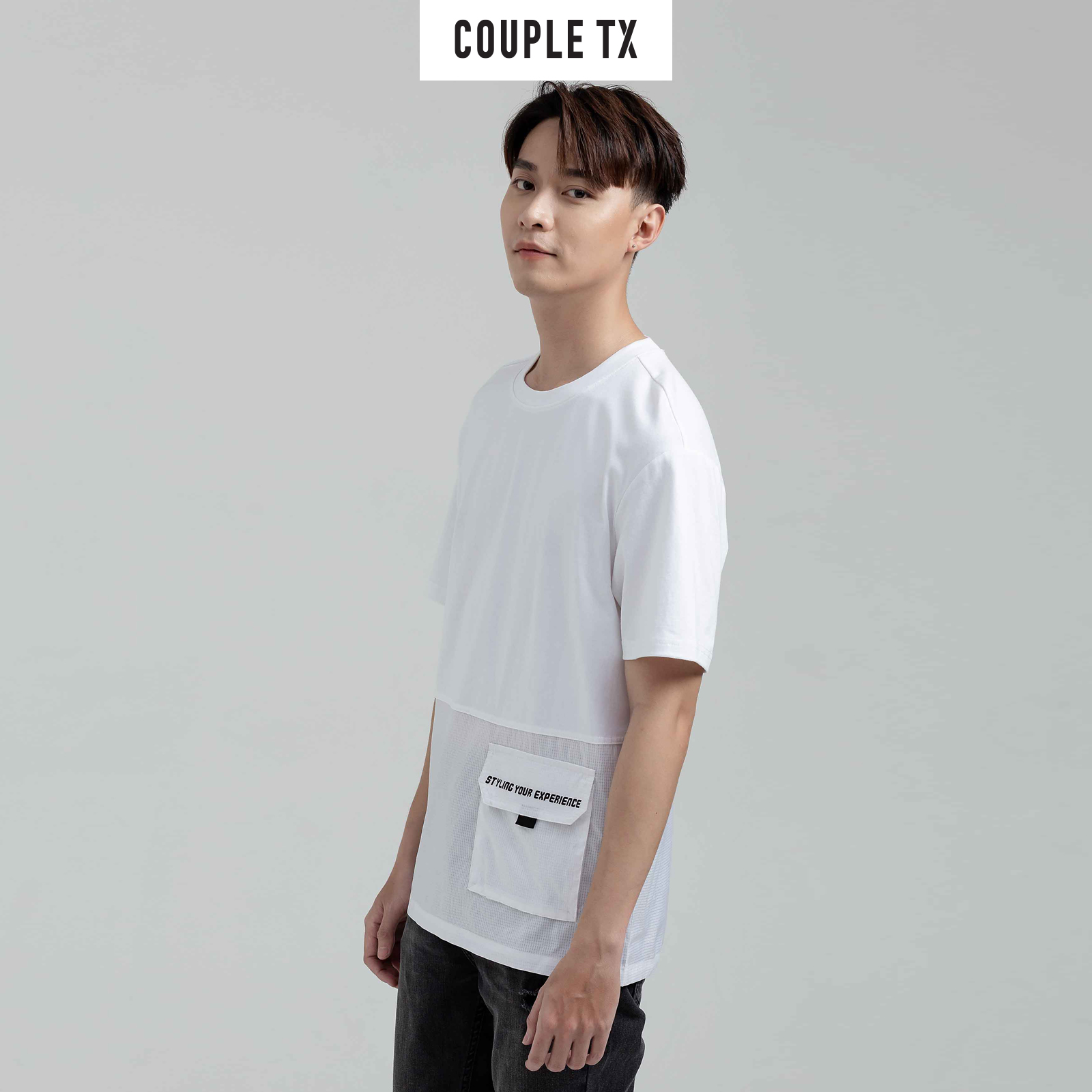 COUPLE TX - Áo thun Nam Cotton Phối dù nửa thân MTS 1164