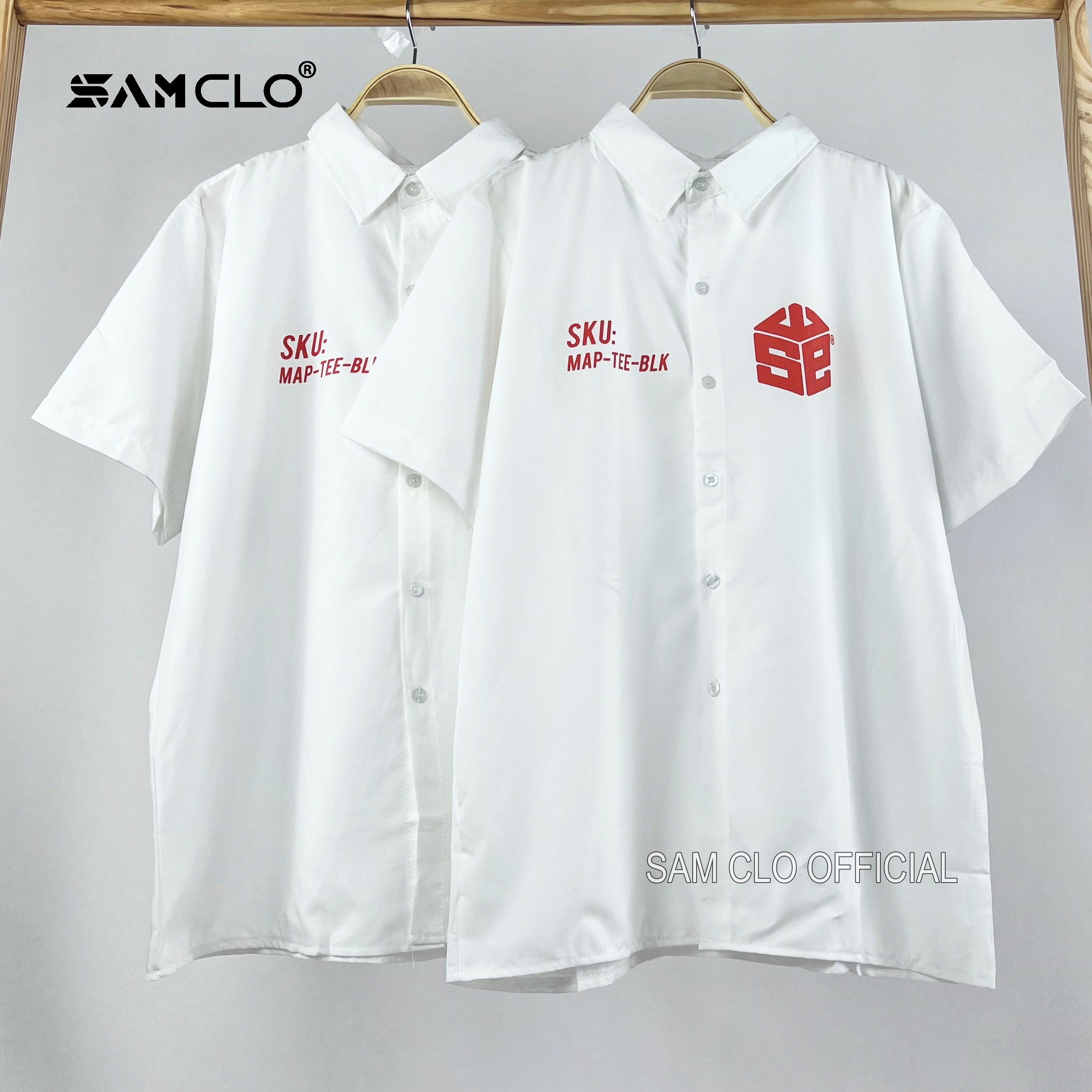Áo sơ mi nữ SAM CLO cổ bẻ tay ngắn có túi - lỡ ulzzang form freesize dáng rộng unisex mặc cặp, nhóm, couple chữ SWE SKU
