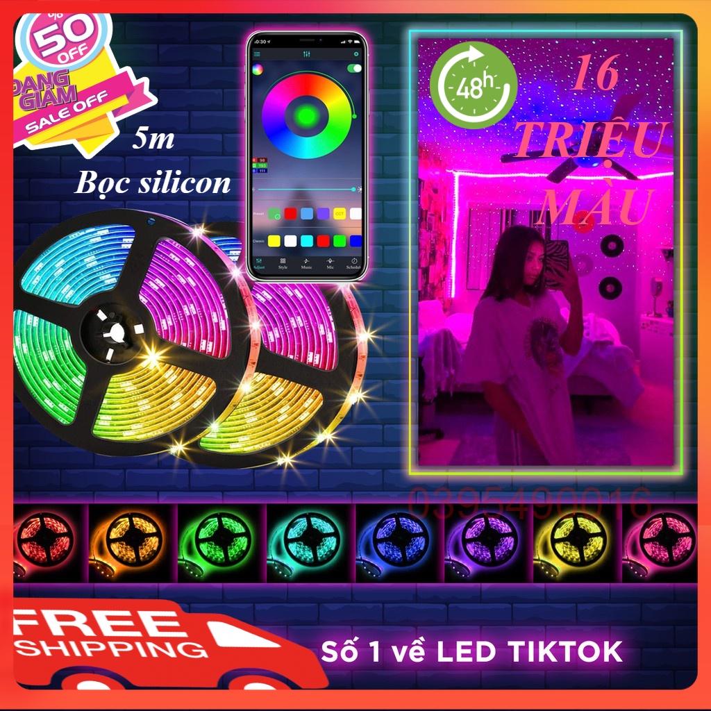 Cuộn Đèn led Tiktok 5m RGB 16 triệu màu điều khiển bằng điện thoại, nháy theo nhạc, cuộn dây led đổi màu bọc silicon.