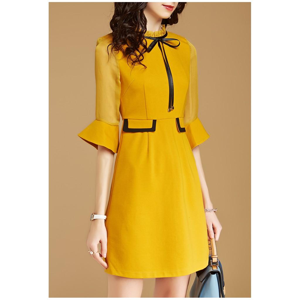 DRESS215-ĐẦM VÀNG TAY LỠ CAO CẤP S-6XL
