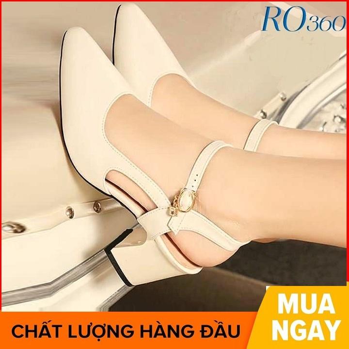 Giày sandal nữ cao gót 6 phân hàng hiệu rosata hai màu đen kem ro360