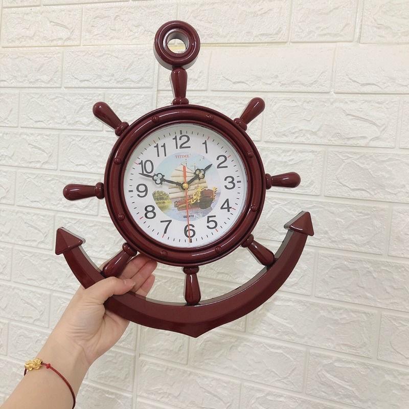 Đồng Hồ Treo Tường Mỏ Neo Giả Gỗ Trang Trí Phòng Khách Phòng Ngủ Cổ Điển Phong Thủy.