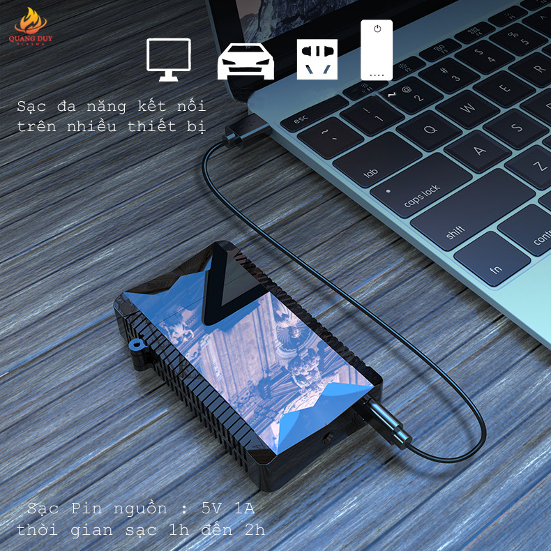 Hộp quẹt lighter usb tạo 4 tia plasma chống gió