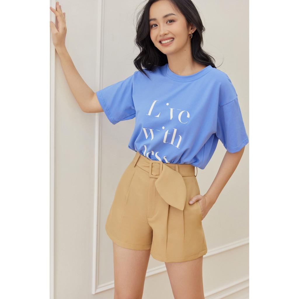 Quần Short Phối Thắt Lưng Màu Nâu EDINI - S142