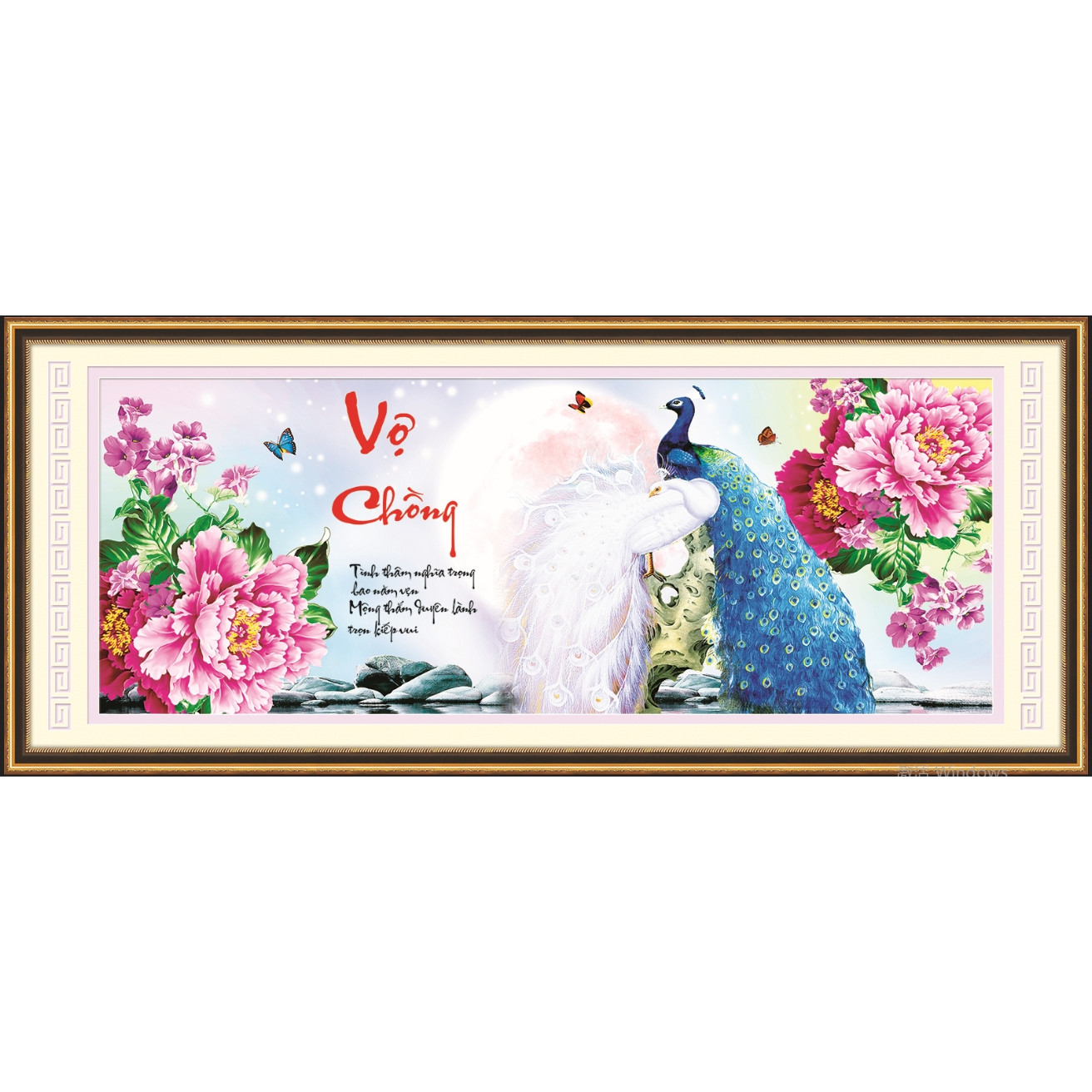 tranh đính đá Vợ Chồng Công trắng xanh 77579 kt 112*42cm chưa đính