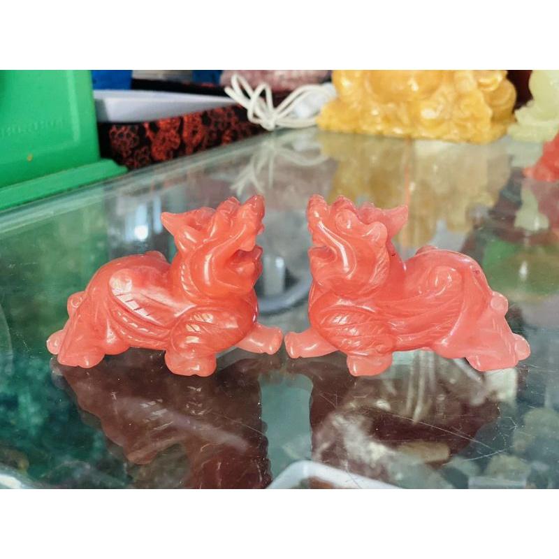 Bộ Tỳ Hưu 10cm + Bát tụ bảo 10cm + đế gỗ Đá ngọc Hoàng Long