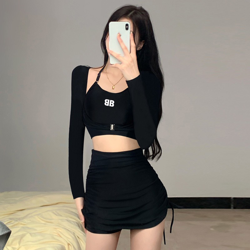 Đồ bơi nữ kín đáo dài tay đi biển chống nắng vải co giãn mềm mại mặc được 2 kiểu