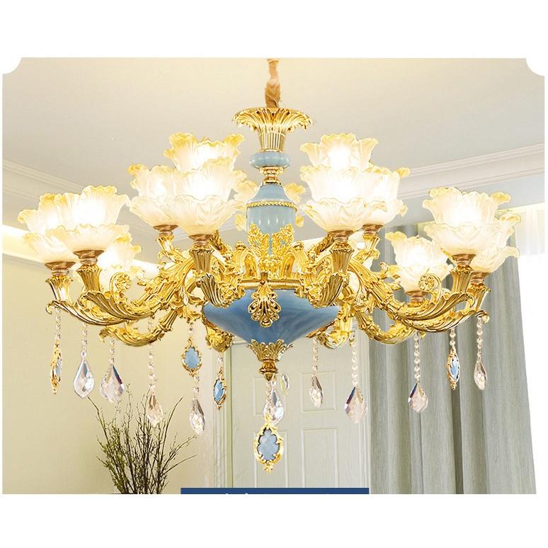 Đèn Chùm Pha Lê 15 tay XANH NGỌC- Phong Cách Châu Âu Hiện Đại Phù Hợp Trang Trí Phòng Khách, Nhà Hàng, Hội Trường.
