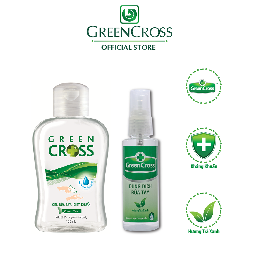 GREEN CROSS NƯỚC - Combo 9 Chai Dung Dịch Rửa Tay GREEN CROSS dung tích 70ml/chai TẶNG KÈM 1 Chai Gel 100ml