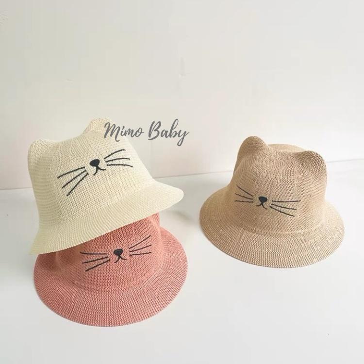 Mũ cói vành rộng hình mặt mèo cho bé 2-4y MH10 Mimo Baby