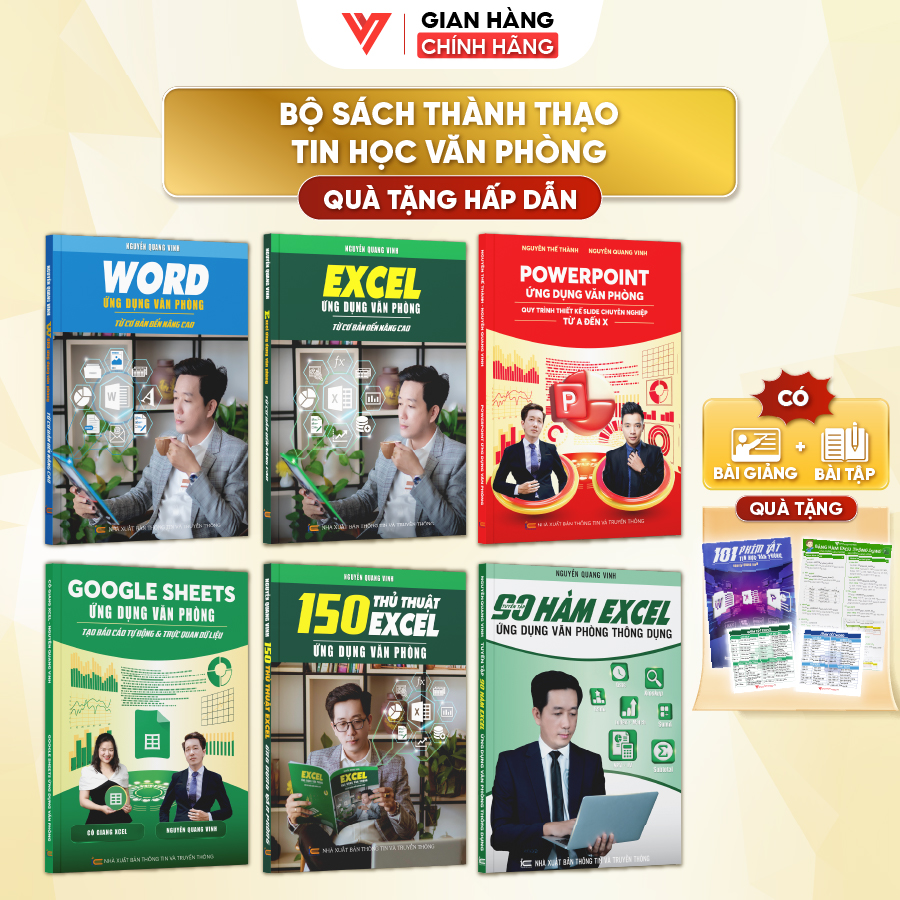 Combo 6 Sách Excel - Word - Powerpoint - Google Sheet - 150 TT - 90 Hàm Excel ĐÀO TẠO TIN HỌC Tặng Kèm Video Khóa Học