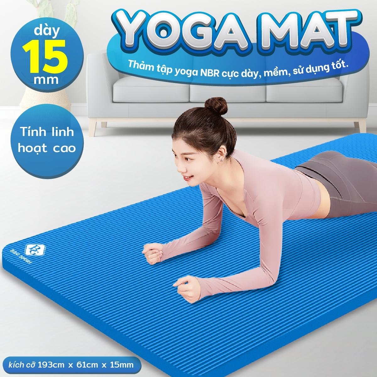 Thảm Tập Yoga Và Gym Chất Liệu Cao Cấp NBR 15MM Tặng Kèm Dây Buộc, TPE 6MM Chống Trơn
