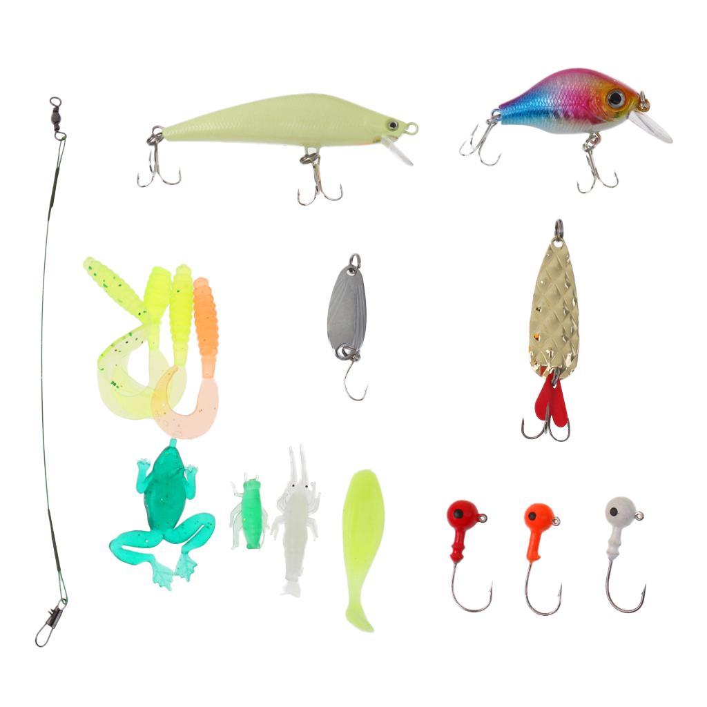 Fishing Lures Set Jig Head Hooks Frog Shrimp Leader Maggot Soft Hard Baits