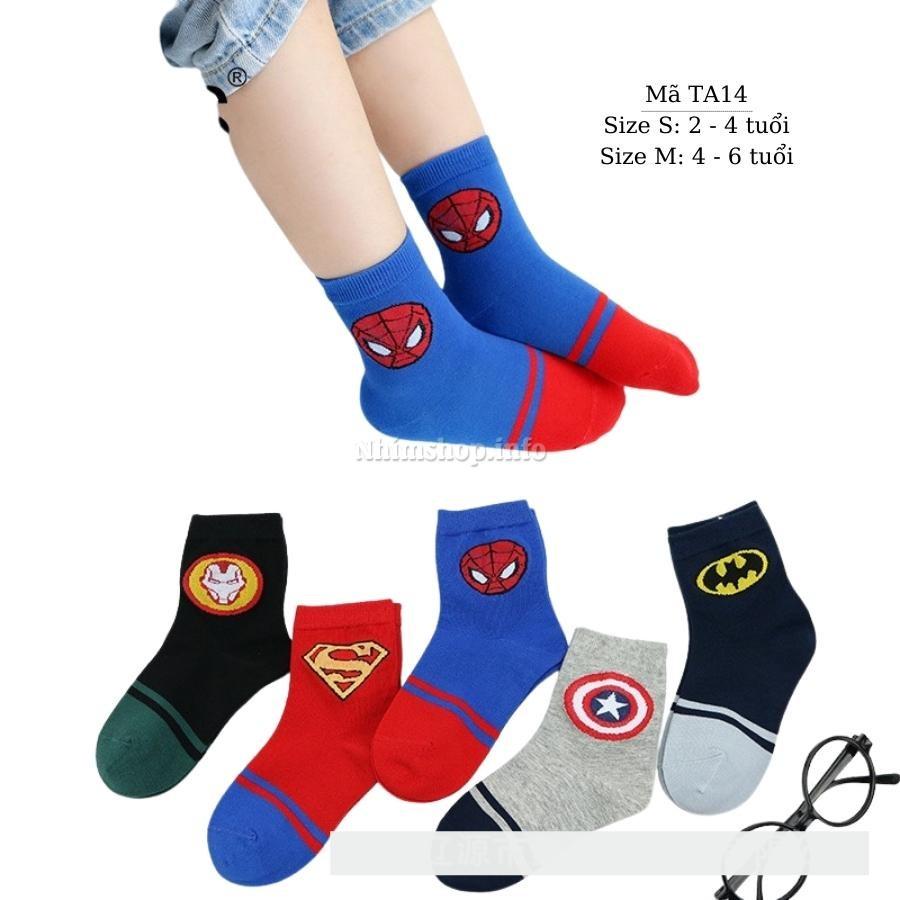 Hình ảnh Tất trẻ em 2 - 6 tuổi cổ cao cho trai bé gái hình siêu nhân batman siêu anh hùng chất cotton thoáng mềm cá tính TA14