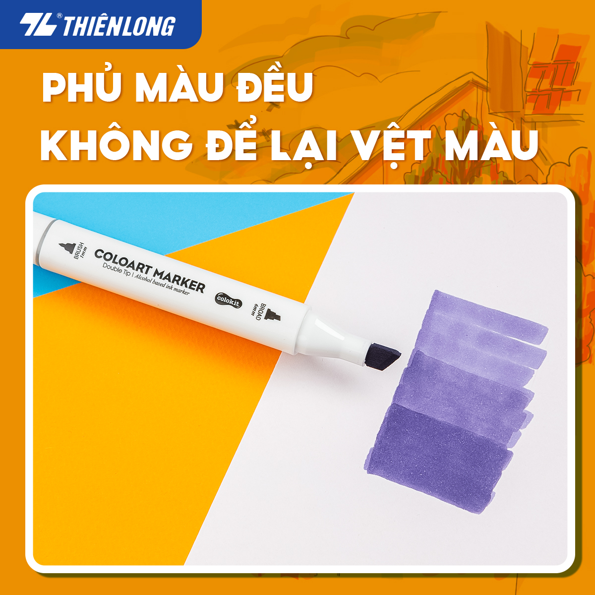 Bút dạ màu 2 đầu Art Marker Thiên Long Colokit - Bút dạ 12/24 màu, mực bền màu, mau khô dùng vẽ tranh, calligraphy