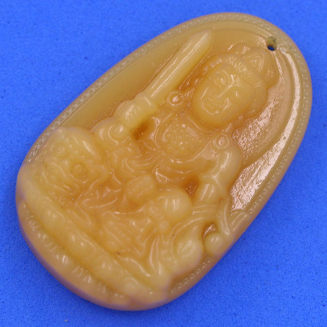 Mặt Phật Văn thù đá thạch anh vàng 3.6 cm kèm móc và dây chuyền inox, Mặt Phật bản mệnh