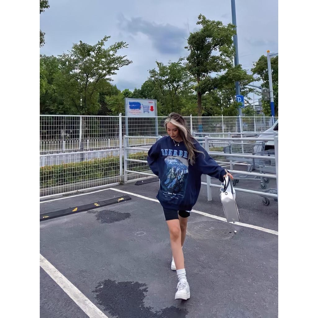 Áo Sweater Nỉ Ngoại Unisex Nam Nữ BEERBRO Màu Xanh In Hình Đồi Núi