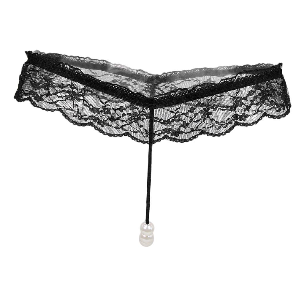 Stylish Women's Transparent Lace Pearl Mini G-string Briefs Panties Underwear T-back