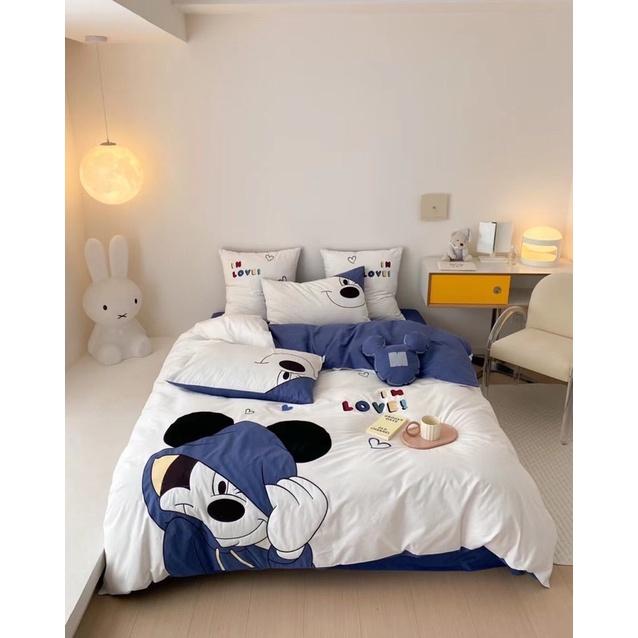 Bộ Chăn Ga Gối Cotton Linen Disney Hàng Nhập Khẩu Cao Cấp 5 Món Cho Bé Trai và Gái