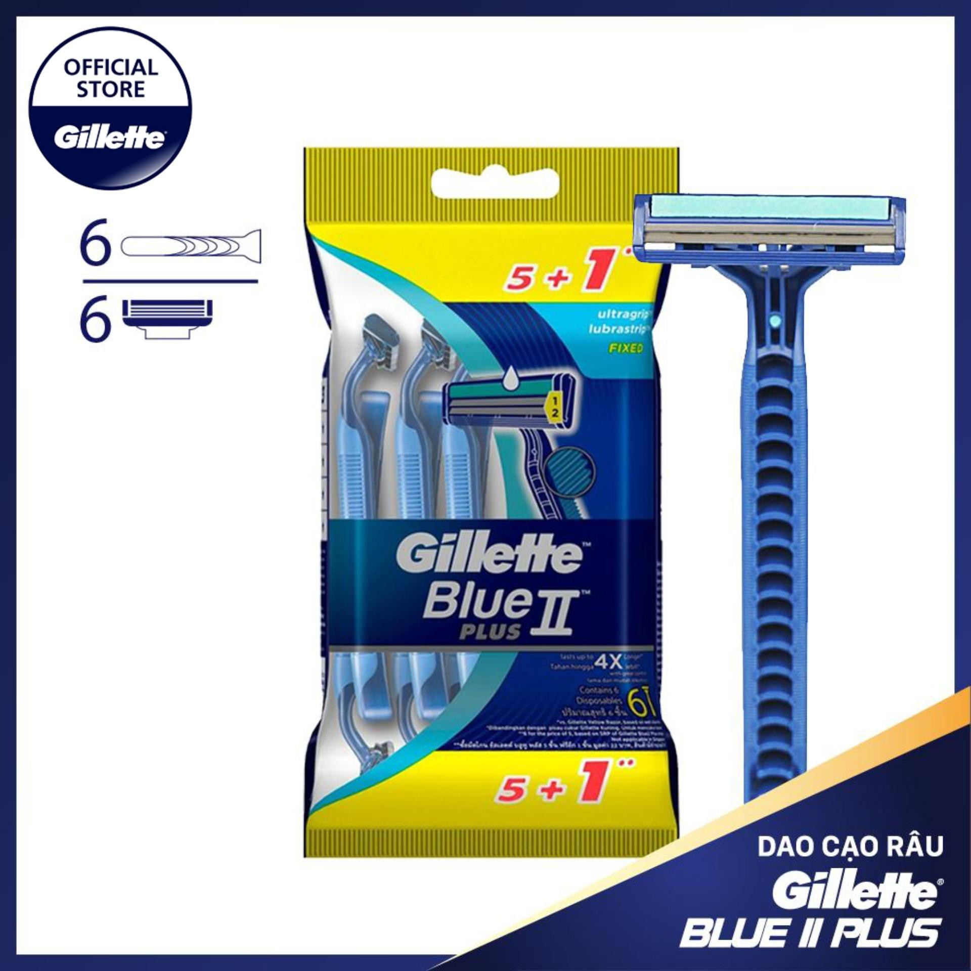 Dao cạo râu Gillette Blue 2 Plus Cán xanh - Dao cạo Gillette Blue II Plus Gói 5 Tặng 1