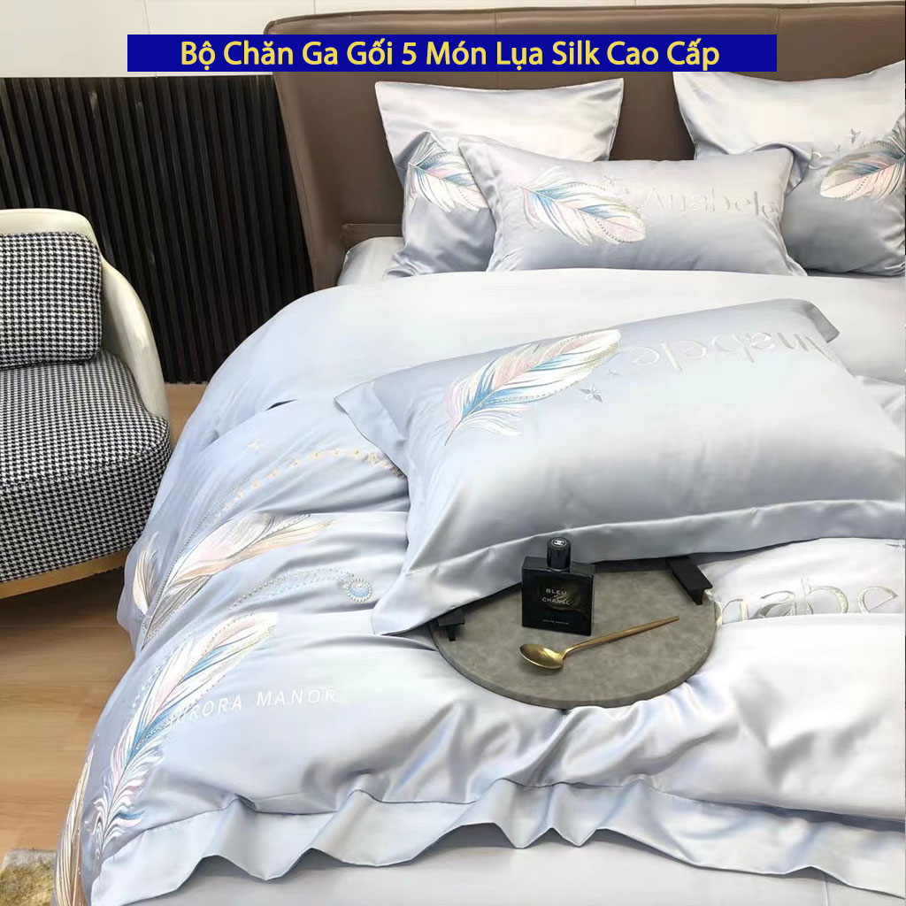 Bộ Chăn Ga Gối Đệm 5 Món Lụa Silk Anabele Cao Cấp Chuẩn Khách Sạn 5 Sao Bộ Drap Ra Ga Nệm Trải Giường