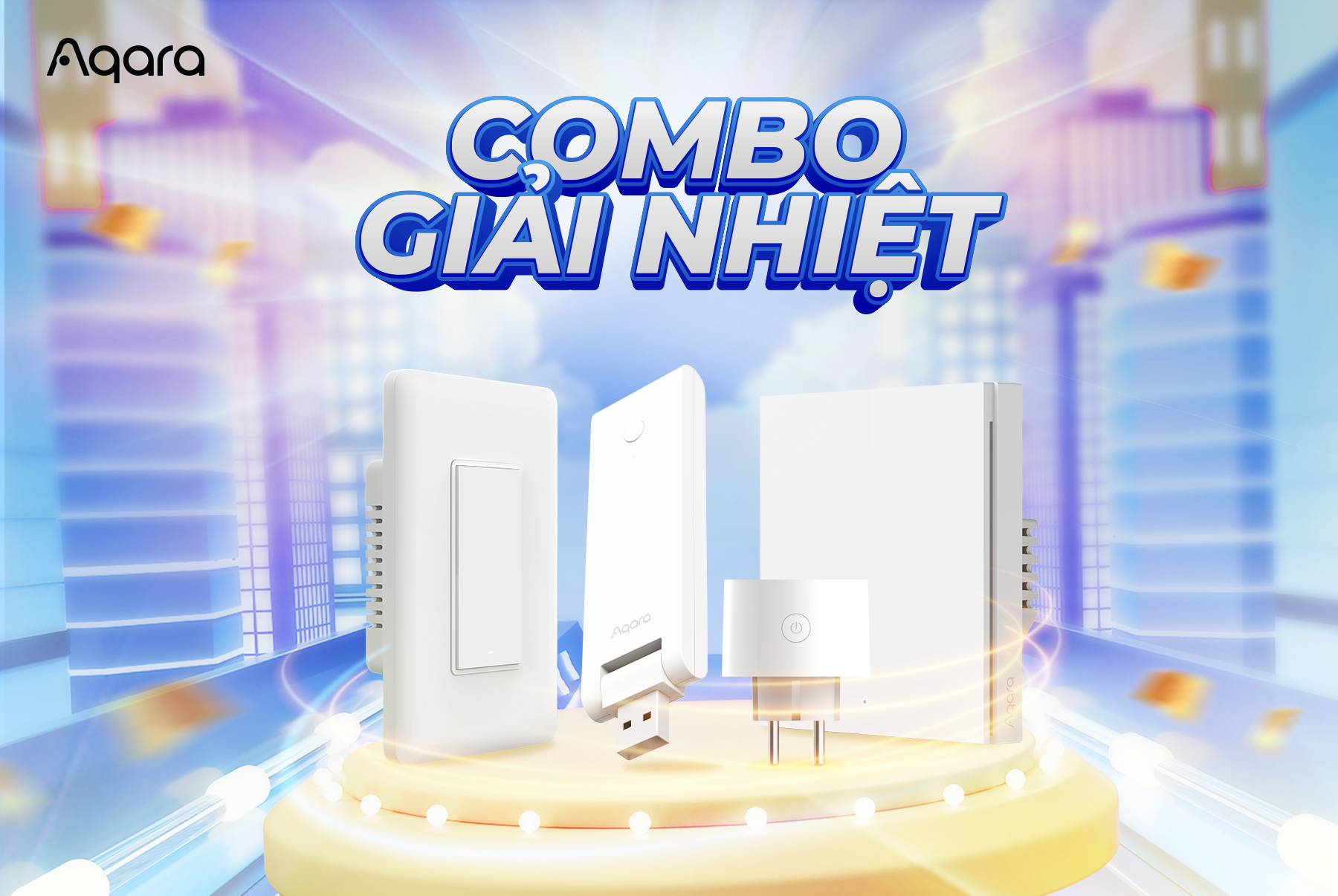 Combo smarthome - Giải pháp giải nhiệt nắng nóng tương thích Apple Homekit - Hub E1, Ổ cắm thông minh EU, Công tắc Aqara hình vuông H1 Aqara hoặc Công tắc hình chữ nhật Q1 Aqara
