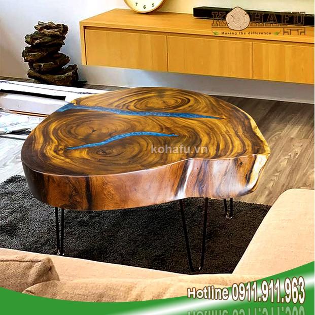 Bàn sofa/ Bàn gỗ me tây nguyên khối/ Bàn sofa epoxy KE20029