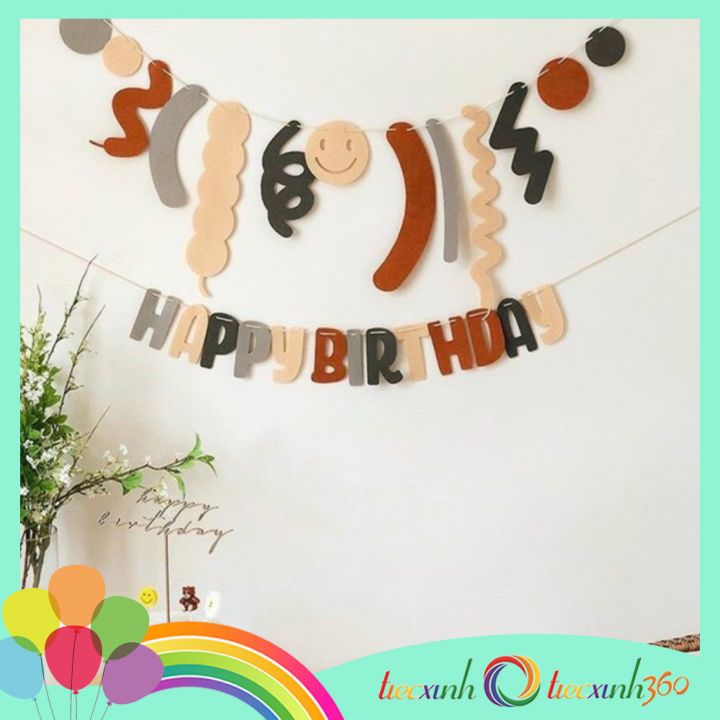 Set phụ kiện trang trí sinh nhật Happy Birthday confetti vải nỉ