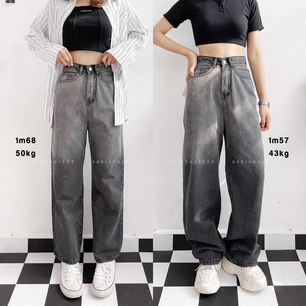 Quần Ống Rộng Suông Nữ Lưng Cao Vải Jeans Loang Màu Mã 5057 + 5030 (ẢNH THẬT) - Nabishop1234