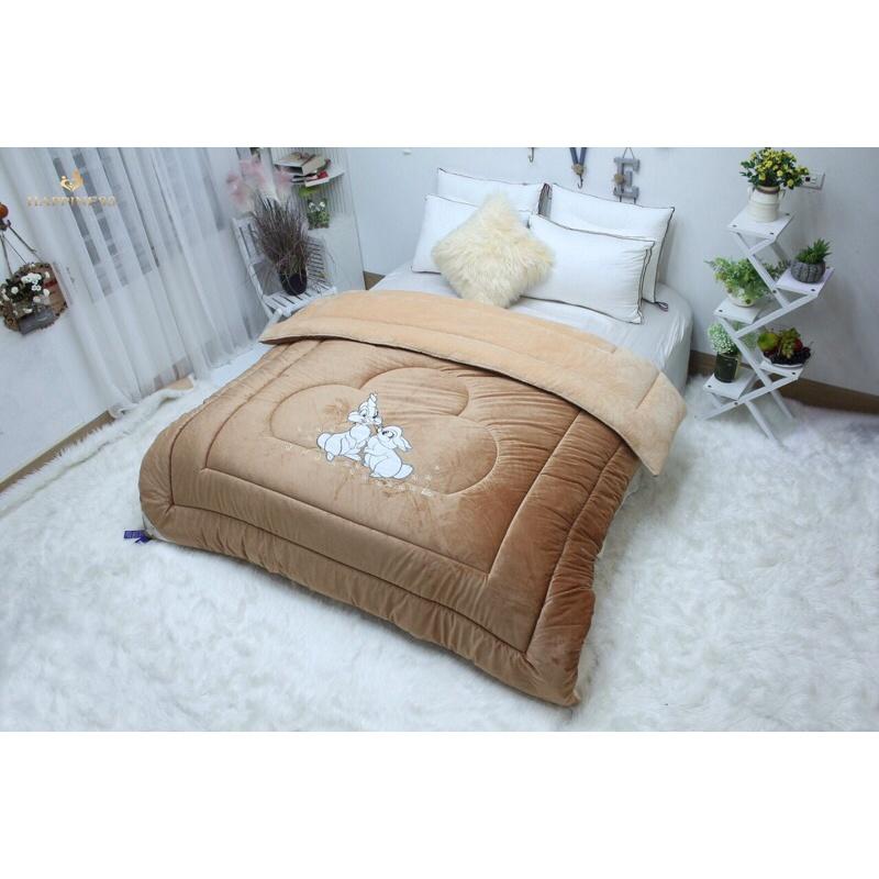 Chăn lông thỏ thêu happiness 2mx2m3