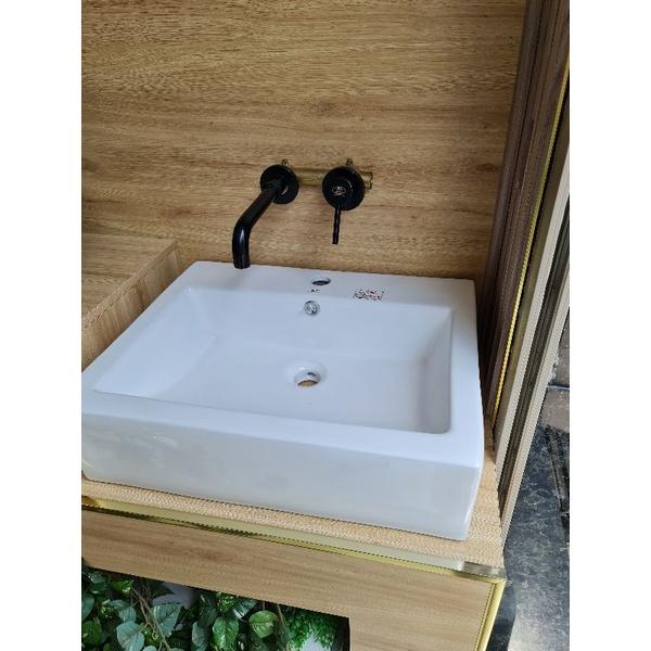 Lavabo sứ đặt bàn vuông men nano tuyết cao cấp KT 56*45*15