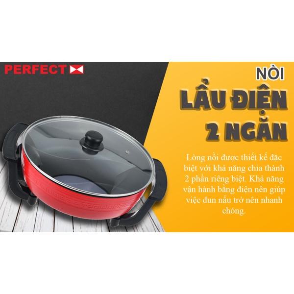 Nồi Lẩu Điện 2 Ngăn Perfect Chống Dính Cao Cấp, Đa Dụng Chức Năng- hàng chính hãng